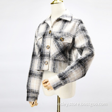 Ladies Plaid Shirt Collar Coat